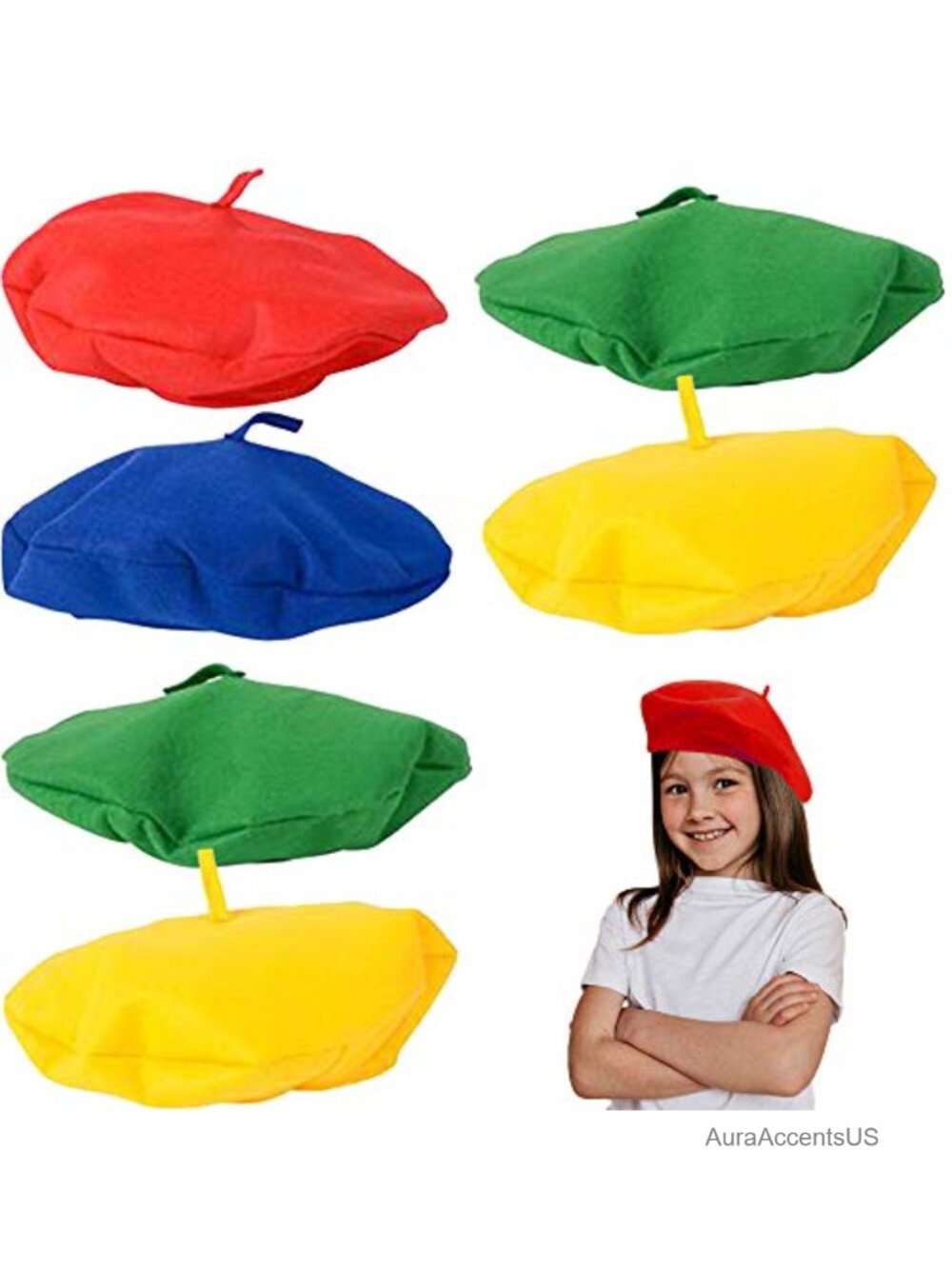 Set of 12 Berets Velvety Textured Fabric Costume Hat Dress Up Party